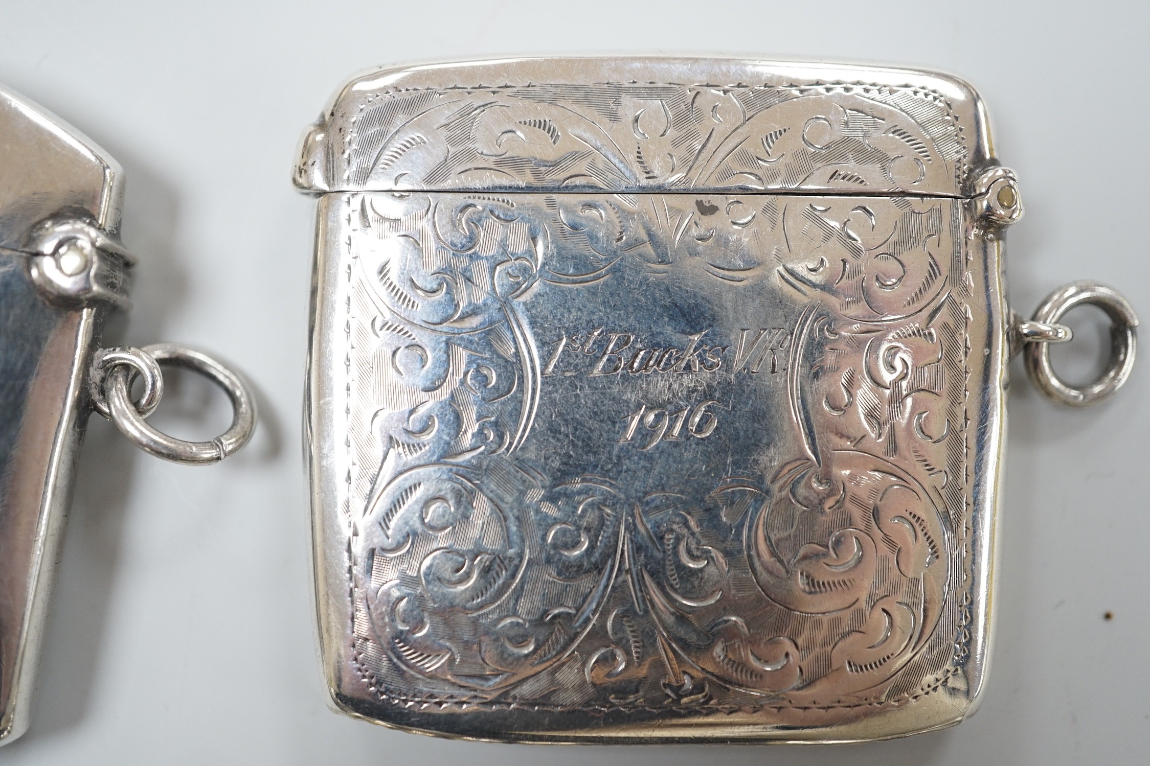 Five assorted late Victorian/Edwardian silver vesta cases, largest 46mm.